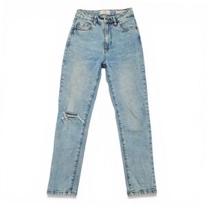 Cotton On Mom Jeans Womens 4 Light Wash High Rise Distressed Straight Y2K 90s